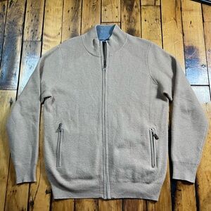 Paolo Mondo Mens Medium 2 Ply 100% Cashmere Knit Full Zip Pullover Sweater Beige